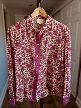 Sezane Pink Floral Button-Front Blouse